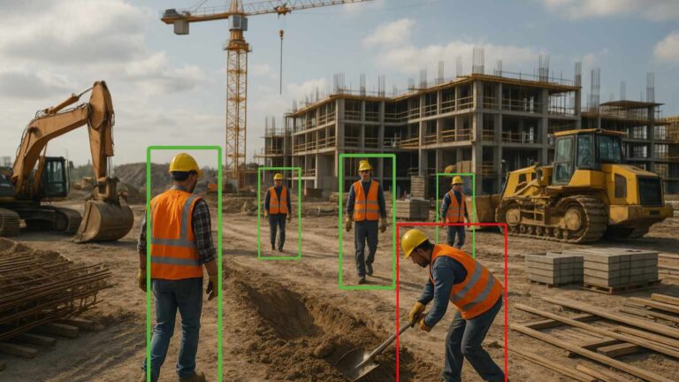 Baustelle Mit KI Personenerkennung KI Arbeitssicherheitstechnologie von WorkWarn