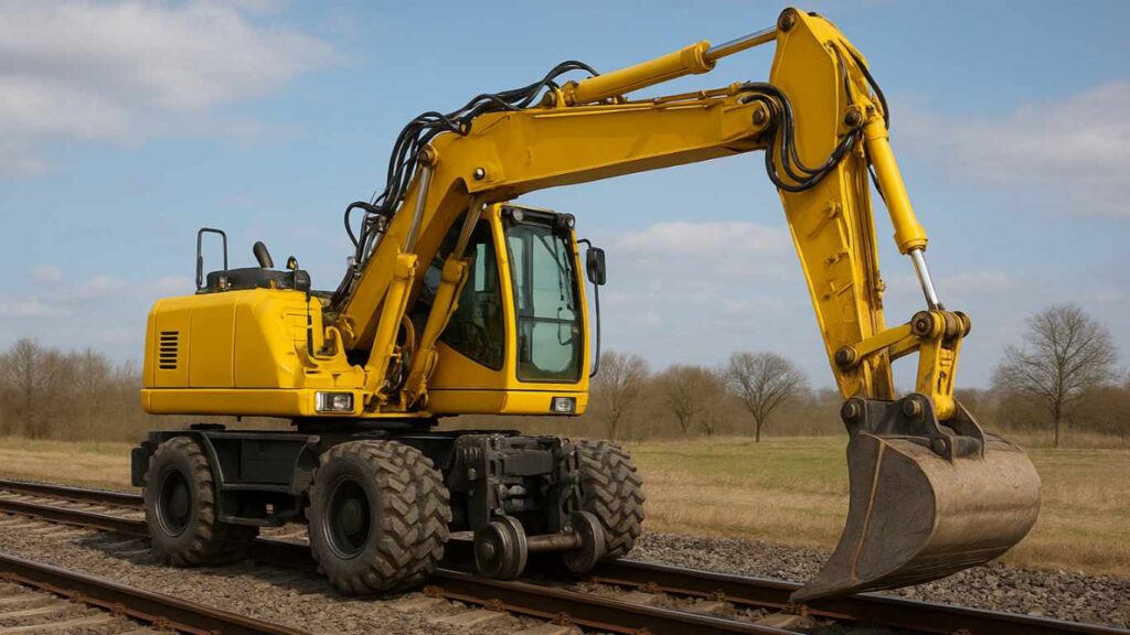 Zweiwegebagger Auf Schienen Höhenkontrolle Stromleitungserkennung von WorkWarn Zweiwegebagger Auf Schienen Höhenkontrolle Stromleitungserkennung von WorkWarn
