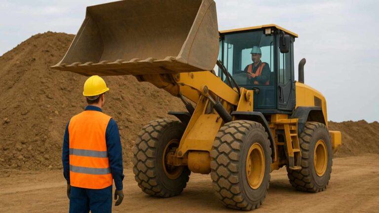 Radlader KI-Personenerkennung vor der Schaufel - WorkWarn