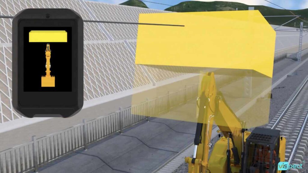 Abstandswarnung oberhalb vom Baggerarm